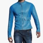 Genuine Leather Sky Blue Suede with Lambskin Leather Jacket - Image 2