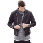 Mens Genuine Sleeve Quilted Leather Motorcycle Fashion Jacket