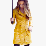Genuine Yellow Women Stylish Leather Trench Coat