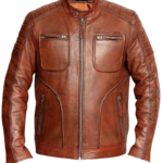LE CRAZE Vintage Brown Leather Biker Jacket