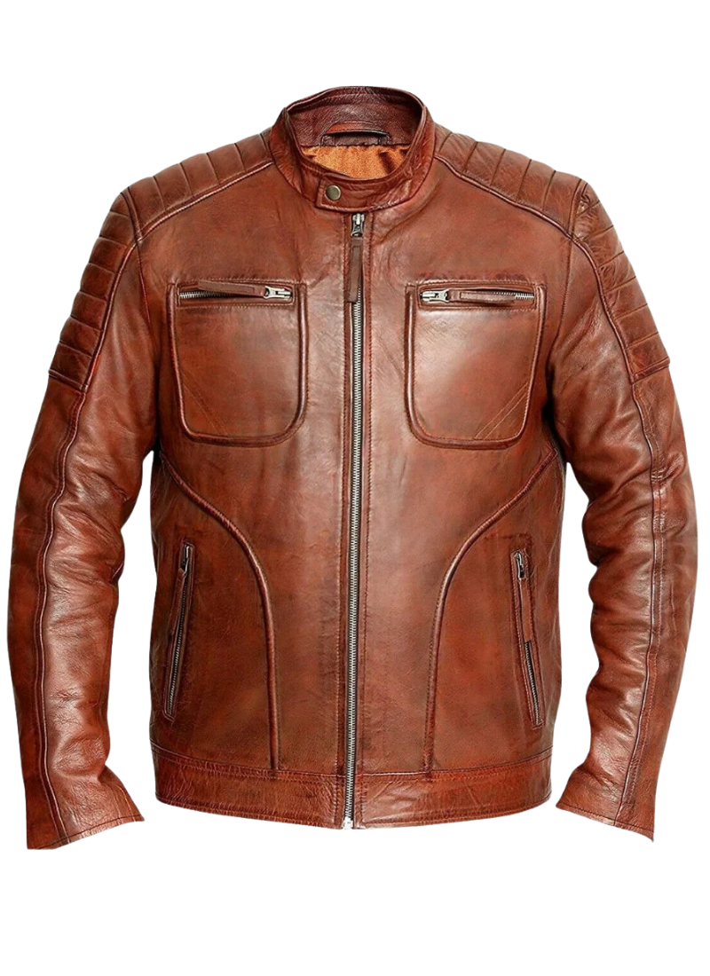 Untitled design (29) LE CRAZE Vintage Brown Leather Biker Jacket - Image 1