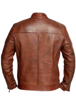 LE CRAZE Vintage Brown Leather Biker Jacket - Image 2