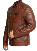 LE CRAZE Vintage Brown Leather Biker Jacket - Image 3