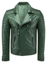 LE CRAZE Men's Forest Green Quilted Leather Biker Jacket