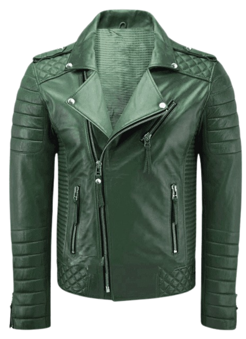 Untitled design (44) LE CRAZE Men's Forest Green Quilted Leather Biker Jacket - Image 1