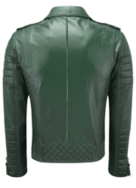 LE CRAZE Men's Forest Green Quilted Leather Biker Jacket - Image 2