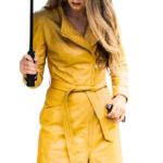 Genuine Yellow Women Stylish Leather Trench Coat