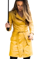 Genuine Yellow Women Stylish Leather Trench Coat