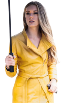 Genuine Yellow Women Stylish Leather Trench Coat - Image 2