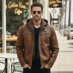 Handmade Slim Fit Brown Leather Jacket with Hood – Men's Motorcycle Biker Coat