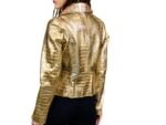Leather Gold Biker Jacket - Women's Cropped Motorcycle Jacket - Image 2
