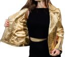 Leather Gold Biker Jacket - Women's Cropped Motorcycle Jacket - Image 3