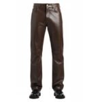 Handmade Brown Leather Pant Straight Fit Men Pant