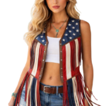 American Flag Fringe Leather Vest – Premium Leather Western Style