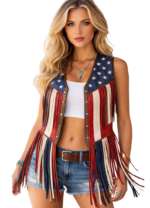 American Flag Fringe Leather Vest – Premium Leather Western Style