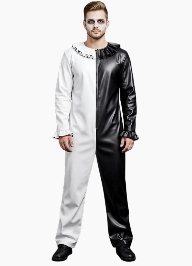 1 LE CRAZE Black & White Harlequin Halloween Costume for Men - Image 1