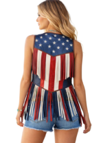 American Flag Fringe Leather Vest – Premium Leather Western Style - Image 2