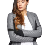 LE CRAZE Women's Grey Leather Stylish Model Wear Designer Winter Jacket