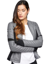 LE CRAZE Women's Grey Leather Stylish Model Wear Designer Winter Jacket