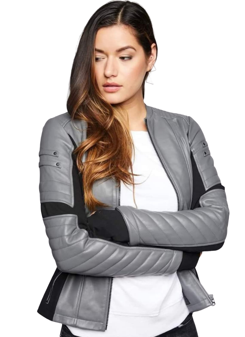 Untitled design (19) LE CRAZE Women's Grey Leather Stylish Model Wear Designer Winter Jacket - Image 1