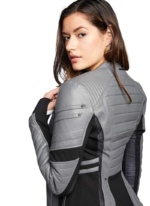 LE CRAZE Women's Grey Leather Stylish Model Wear Designer Winter Jacket - Image 2