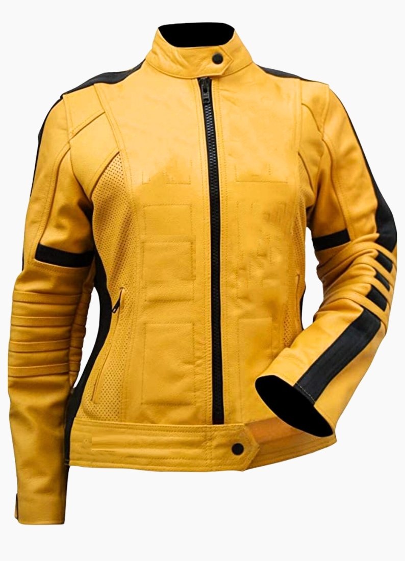 Untitled design (54) Kill Bill Style Yellow Leather Jacket – Women's Premium Biker Jacket | LE CRAZE - Image 1