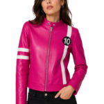 LE CRAZE Women's Hot Pink Racing Style Leather Jacket