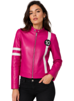 LE CRAZE Women's Hot Pink Racing Style Leather Jacket
