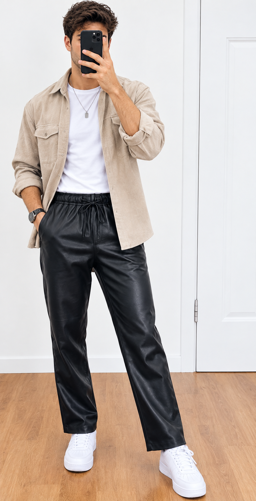 ChatGPT Image Sep 7, 2026, 08_00_49 PM Handmade Leather Flared Jogger Pant for Jogging, Gyming, Cycling and Outdoor Activities - Image 1