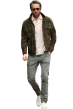 Mens Leather Jacket in Olive Green Suede, Trucker Shirt Style with Button Front - Image 4