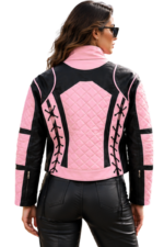 Women’s Pink & Black Quilted Leather Jacket - Image 2