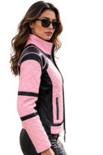 Women’s Pink & Black Quilted Leather Jacket - Image 3